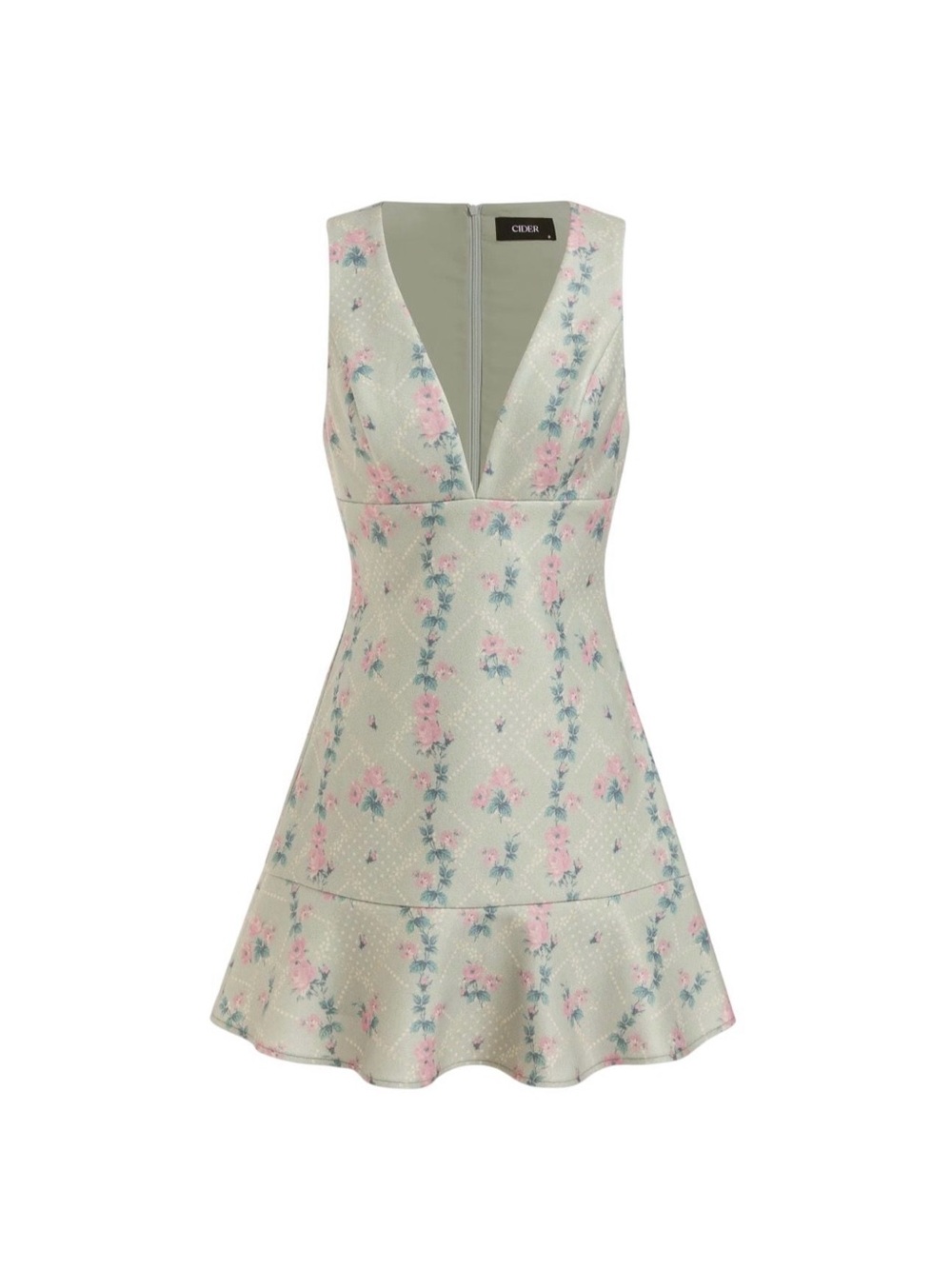C/MEO Collective Pale Green Floral V-Neck Mini Dress